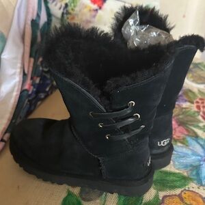 UGG Black Shearling Boots with Lace Detail